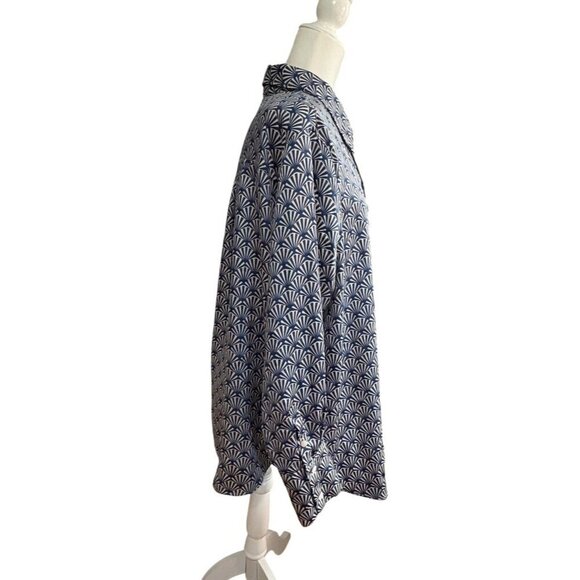 H&M Navy & White Geometric Print Long Sleeve Button-Up Shirt 2XL - Picture 6 of 9